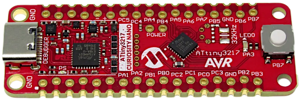 Microchip ATtiny3217 Curiosity Nano Evaluation Kit with an ATtiny3217 Modern 8-bit AVR Microcontroller